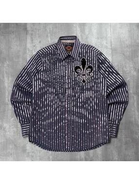 Y2K Platini Jeans Cougar Grunge Gothic Striped Long Sleeve Button Up Shirt